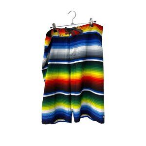 Ocean Current Board Shorts Mens 36 Multicolor Striped Flat Front Drawstring Swim